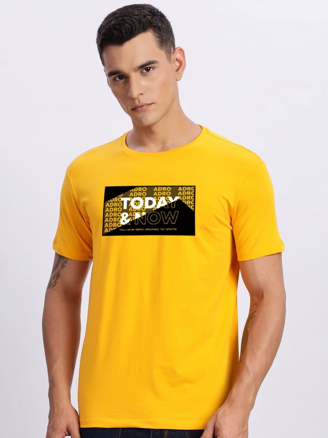 ADRO Typography Printed Round Neck Cotton T-shirt