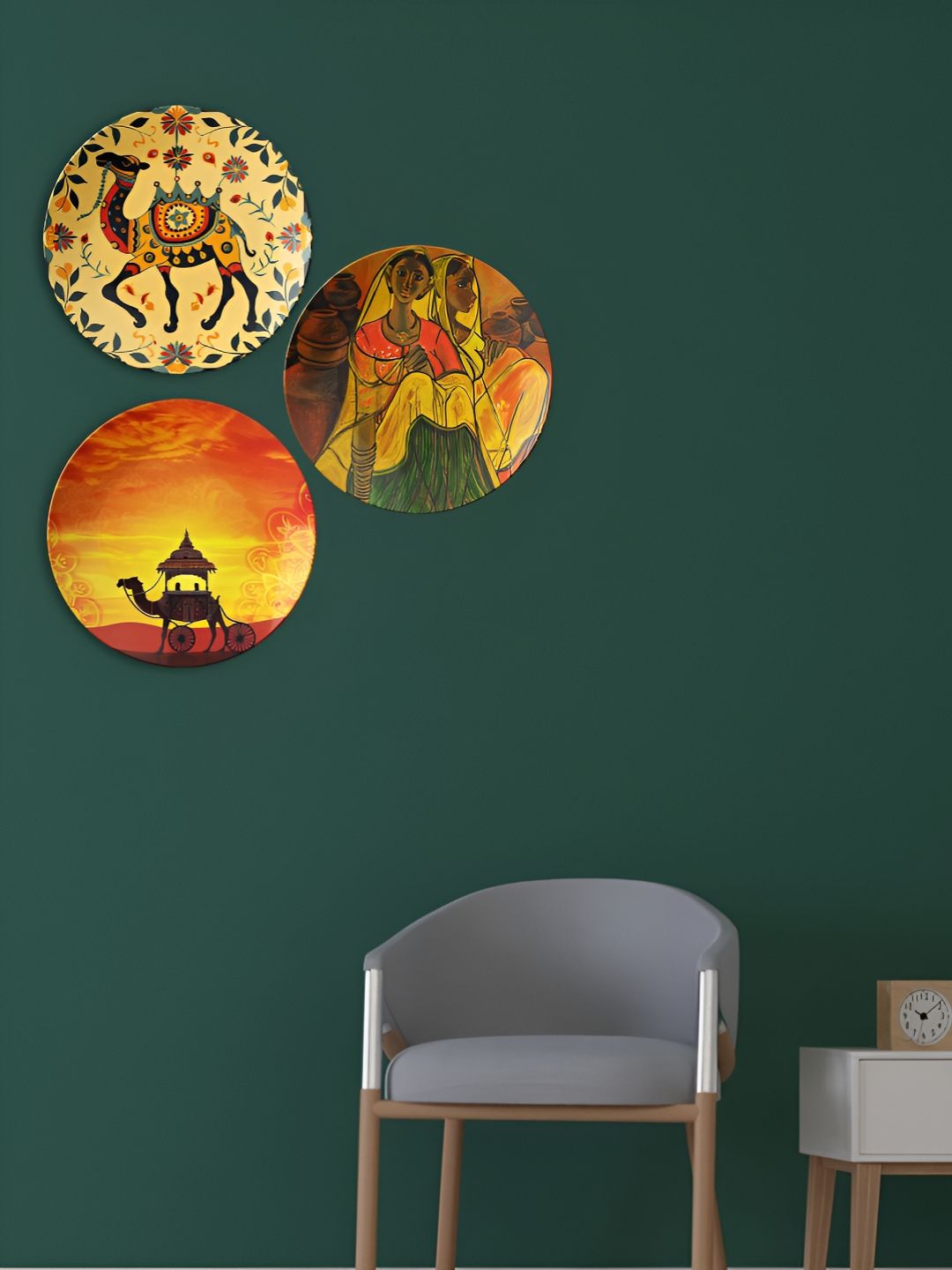 THE QUIRKY HOME The Jungle Comes Alive Ceramic Ethnic Motifs Glossy 3Pcs Wall Plates-9.8In