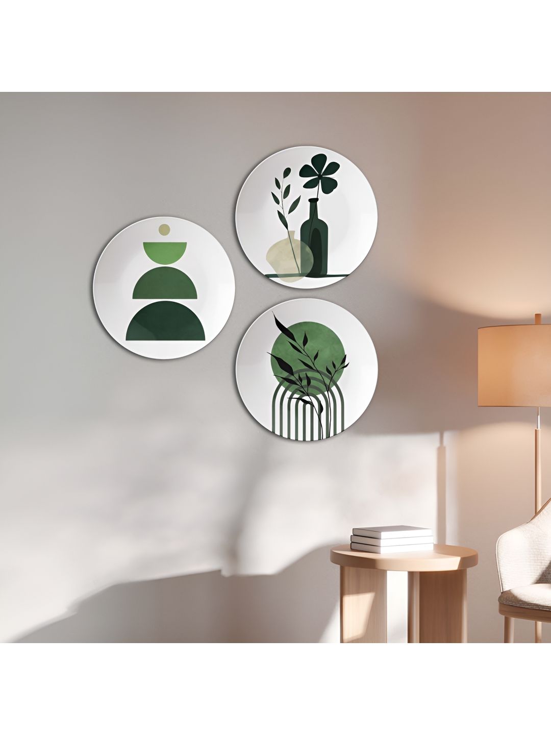 THE QUIRKY HOME Leaf Impressions on Ceramic Bohemian Matte Hall 3Pcs Wall Plates-9.8In