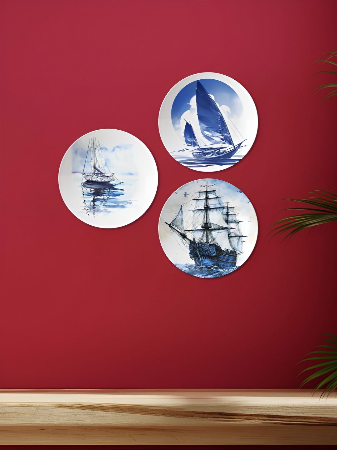 THE QUIRKY HOME Ceramic Bohemian Glossy Hanging Hall 3Pcs Wall Plates-10In