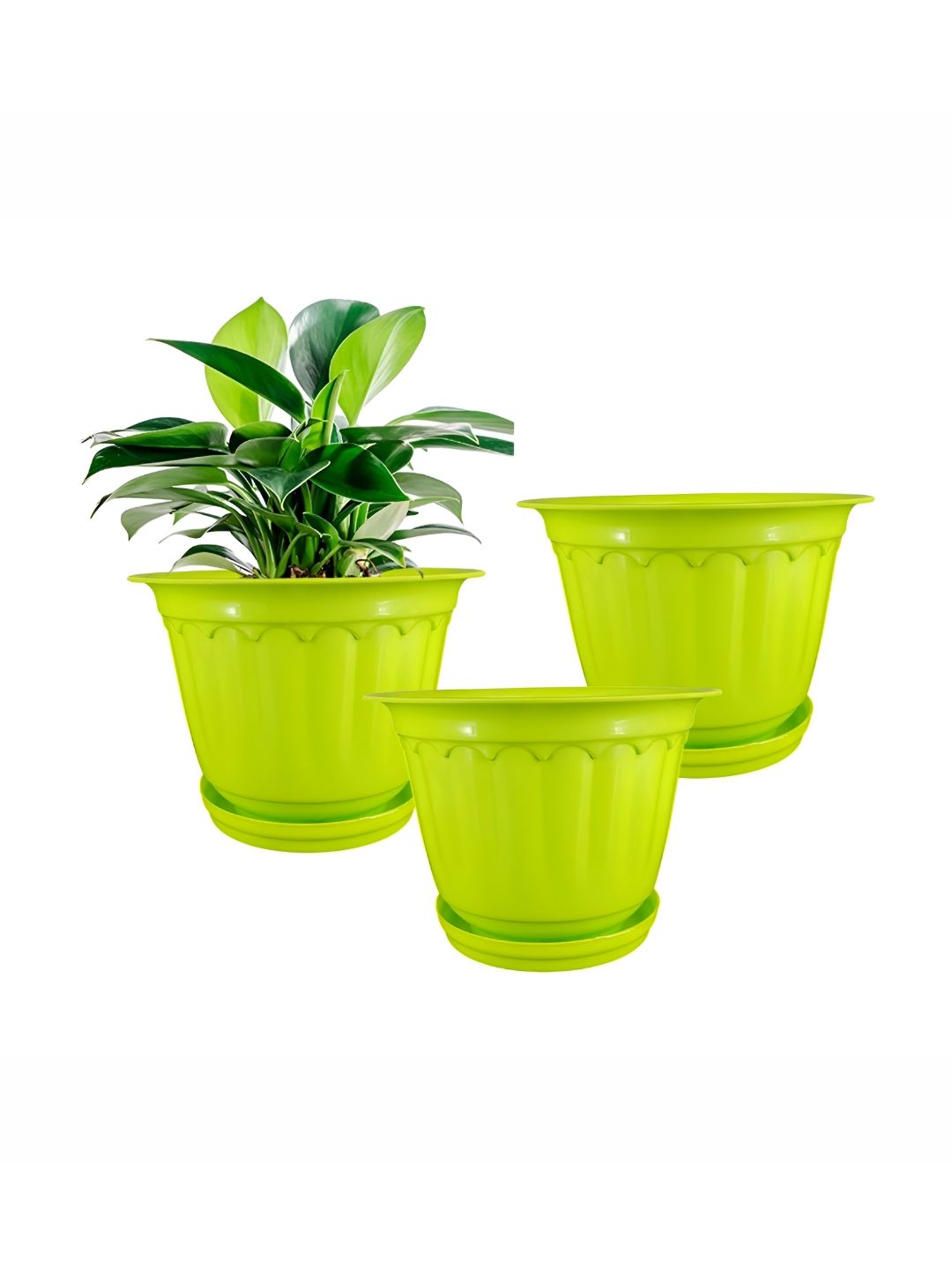GARDEN'S NEED Jasmine Green 3 Pieces Textured Planters