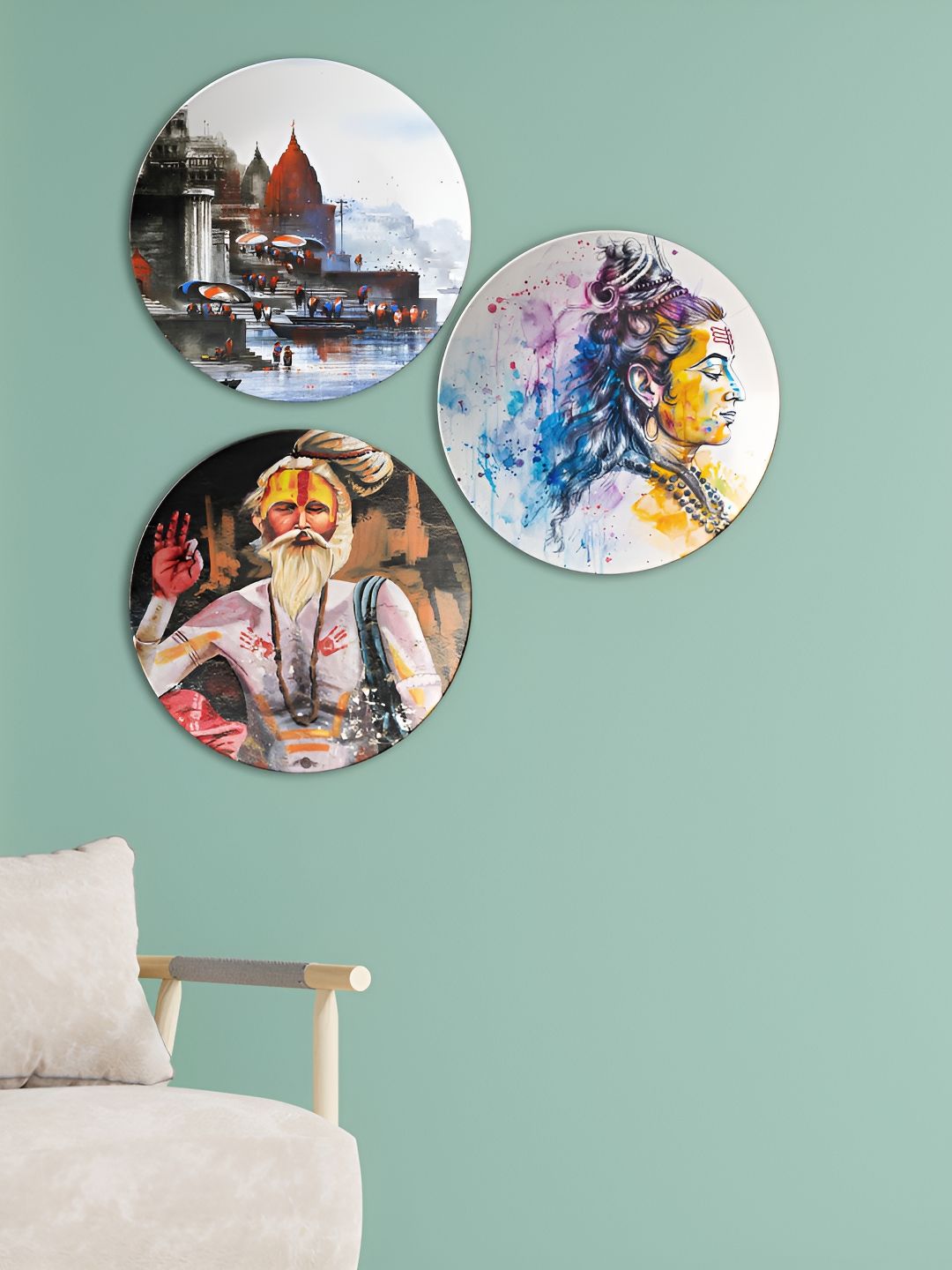 THE QUIRKY HOME Art with Nature and Silhouettes Ceramic Glossy 3Pcs Wall Plates-9.8In
