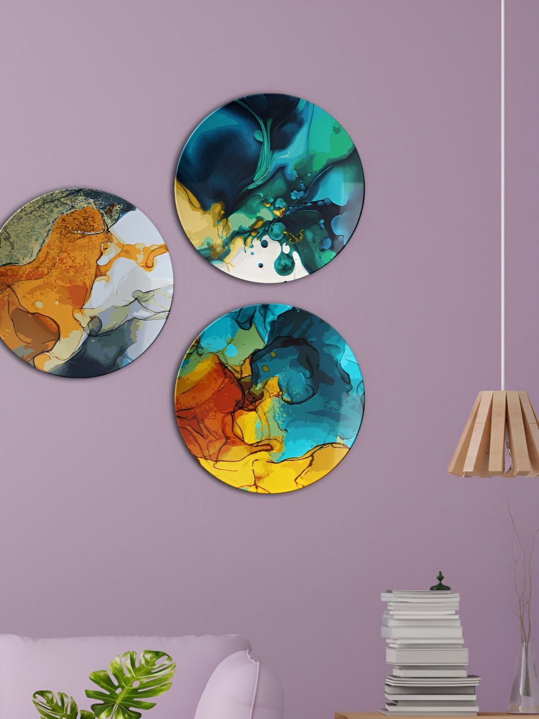 THE QUIRKY HOME Ceramic Bohemian Glossy Hanging Hall 3Pcs Wall Plates-10In