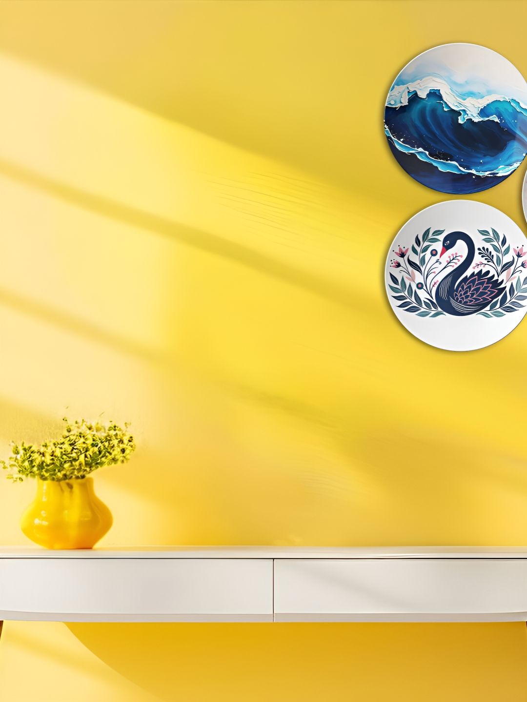 THE QUIRKY HOME Ceramic Bohemian Glossy Hanging Hall 3Pcs Wall Plates-10In
