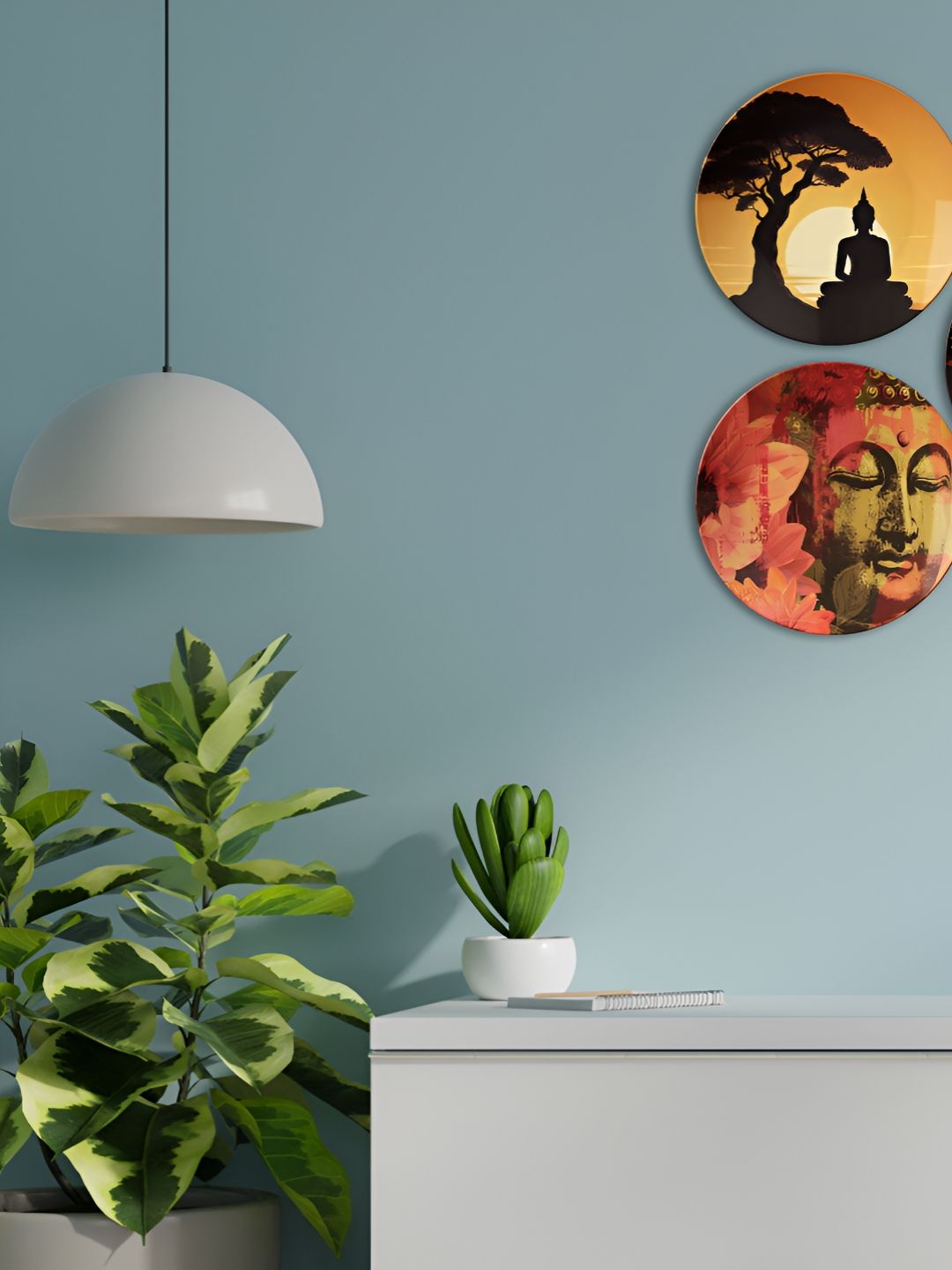 THE QUIRKY HOME Ceramic Bohemian Glossy Hanging Hall 3Pcs Wall Plates-10In