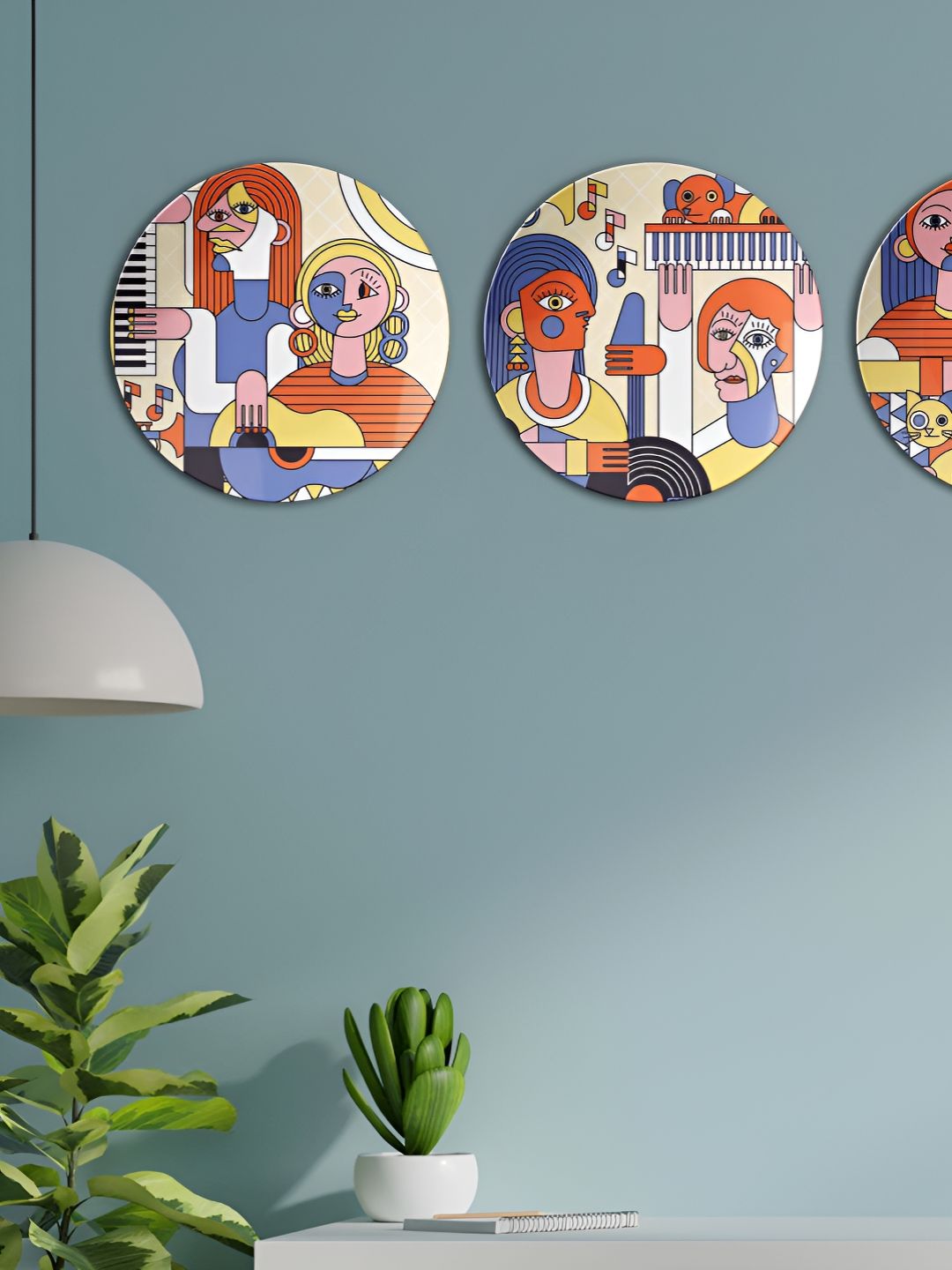 THE QUIRKY HOME Vase Silhouettes, Elegant Ceramic Bohemian Glossy 3Pcs Wall Plates-10In