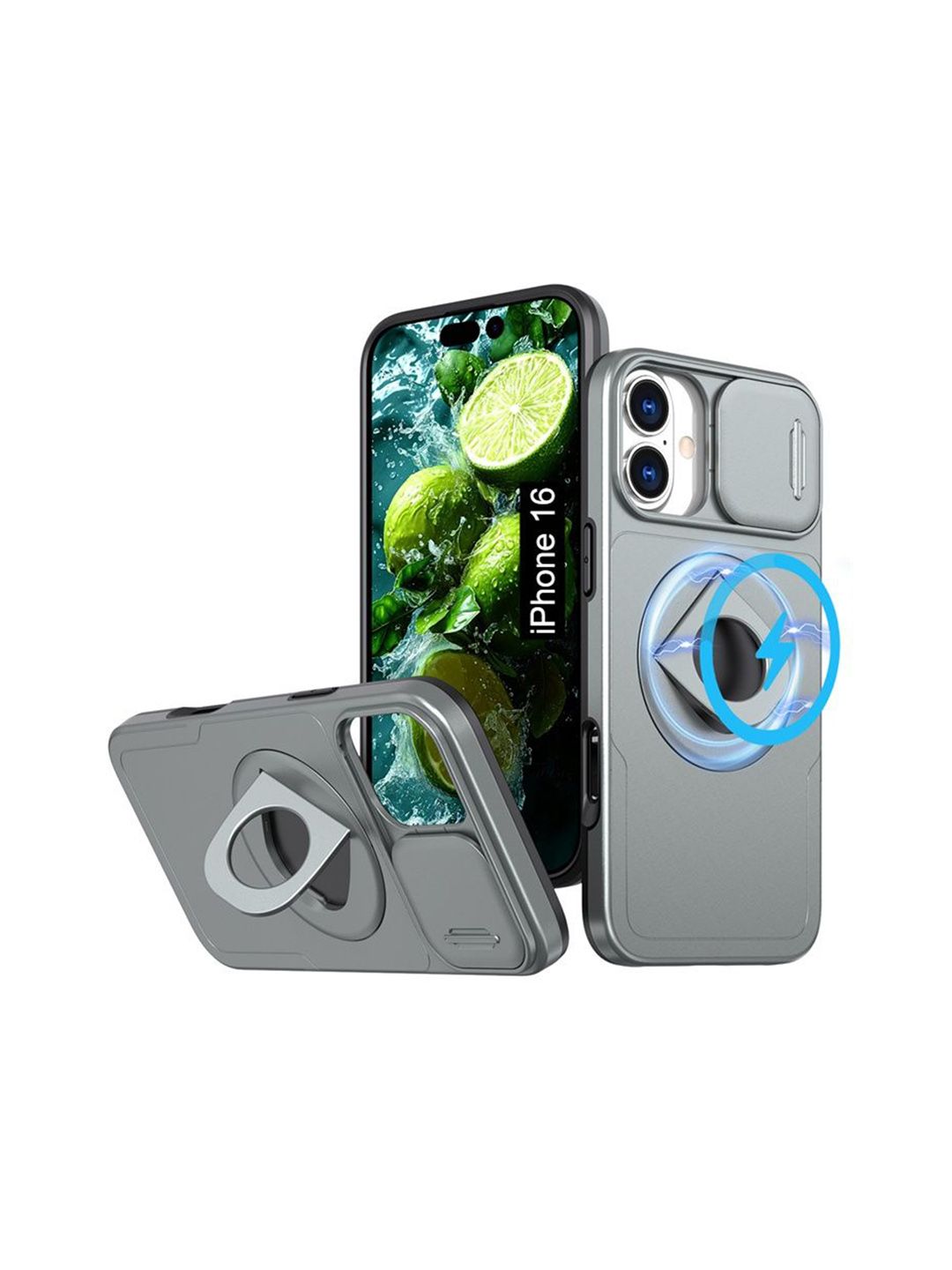 Luxury Kase iPhone 16 Mag-Safe Shockproof Rugged Back Case with Ring Kickstand