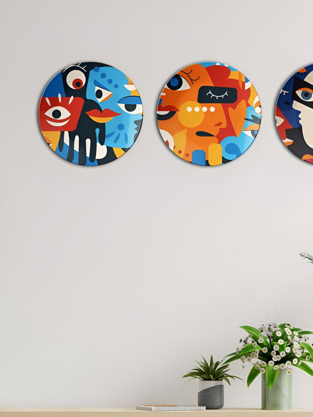 THE QUIRKY HOME Pichwai Cow Trio: Ceramic Bohemian Glossy Hall 3Pcs Wall Plates-10In