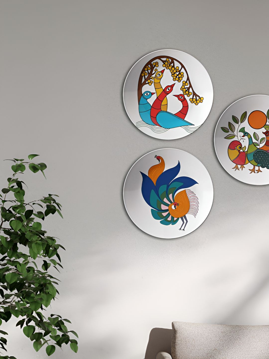 THE QUIRKY HOME Warli Plate Collection Crafted Ceramics Glossy Hall 3Pcs Wall Plates-9.8In