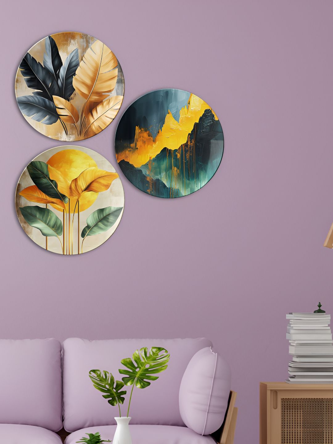 THE QUIRKY HOME Elegance:Oceanic Abstract Crafted Ceramics Glossy 3Pcs Wall Plates-10In