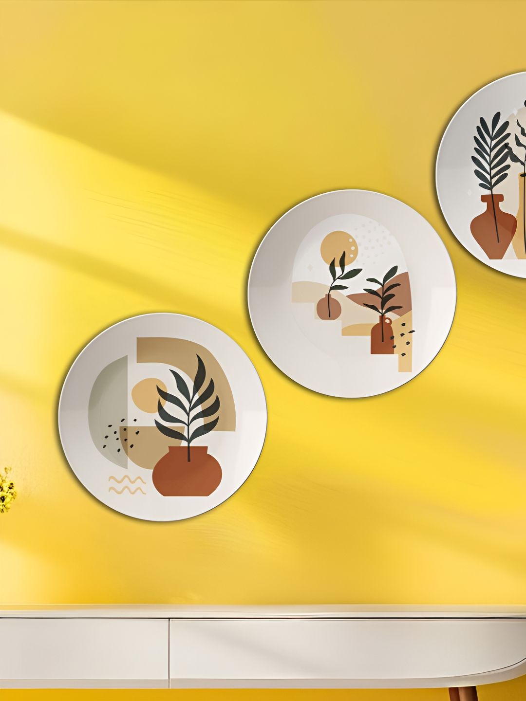 THE QUIRKY HOME Cranes in Flight Ceramic Bohemian Glossy Hall 3Pcs Wall Plates-10In