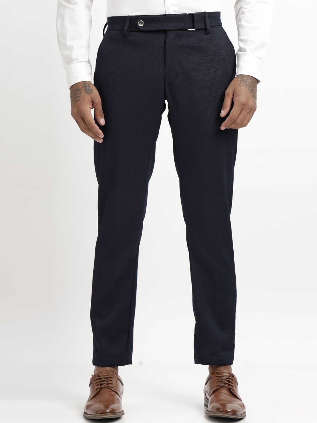 Blu MNKY Men Smart Textured Slim Fit Trousers