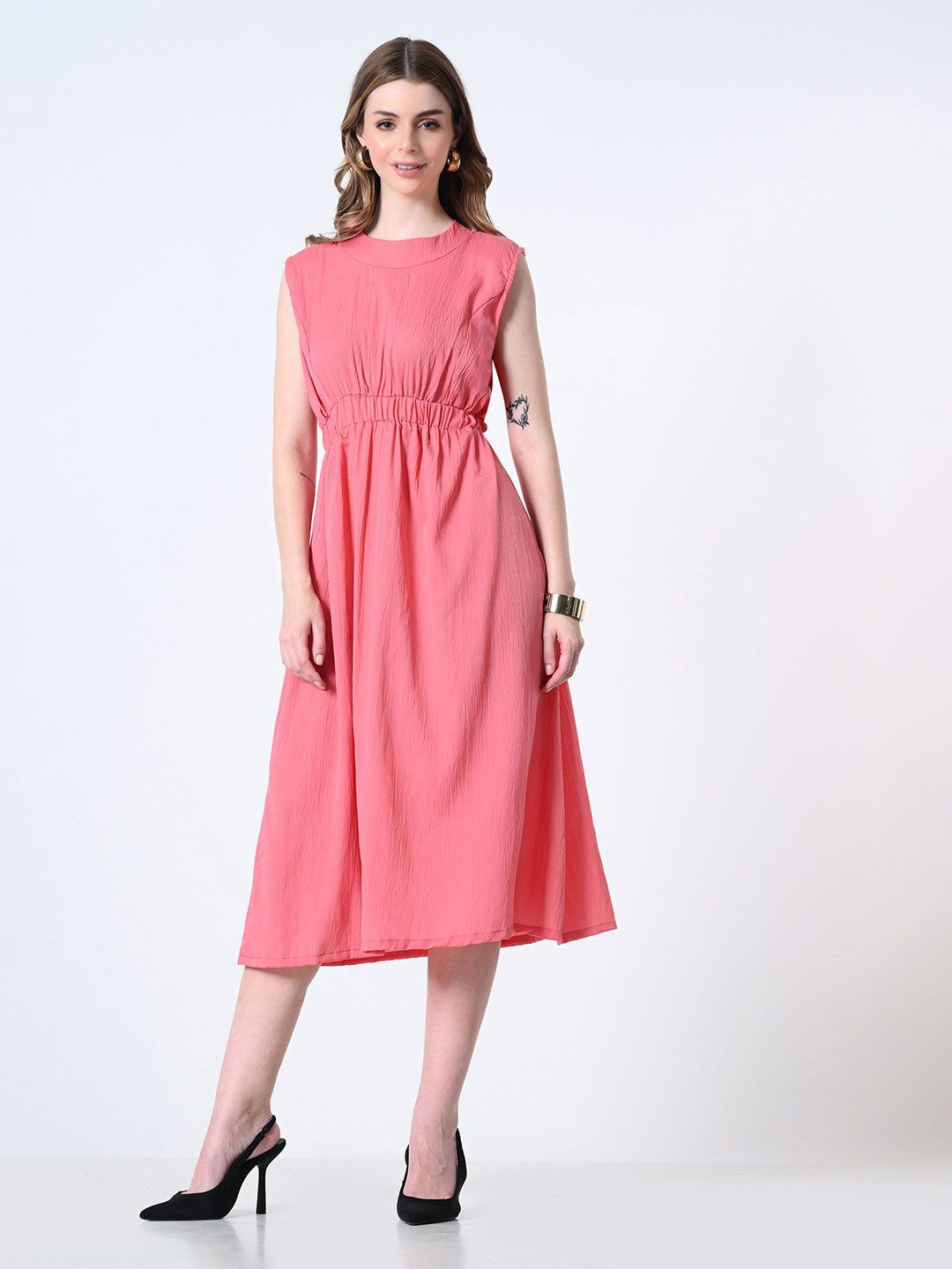 BAESD Women Round Neck Fit & Flare Midi Dress