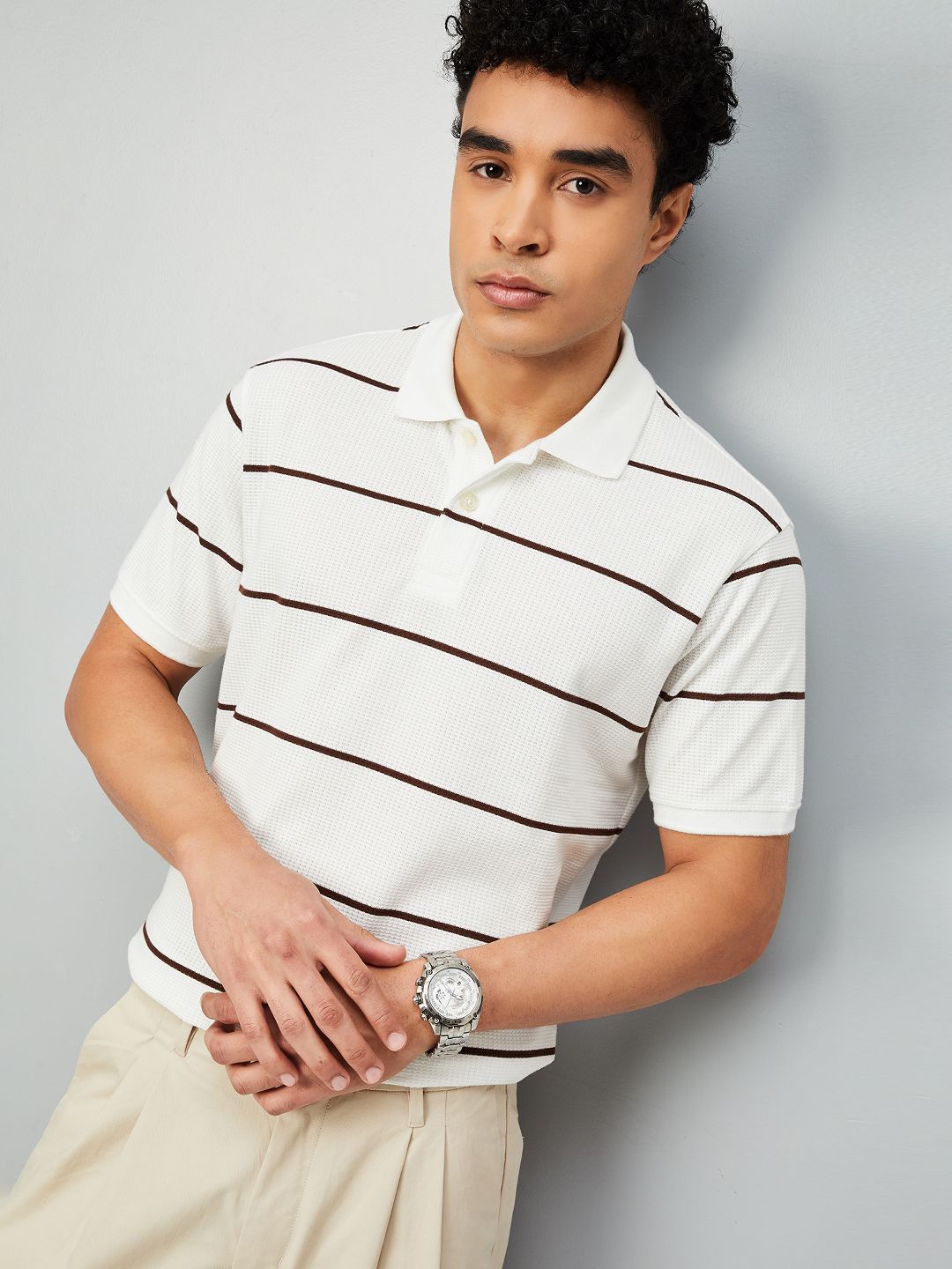 max Men Striped Polo Collar T-shirt