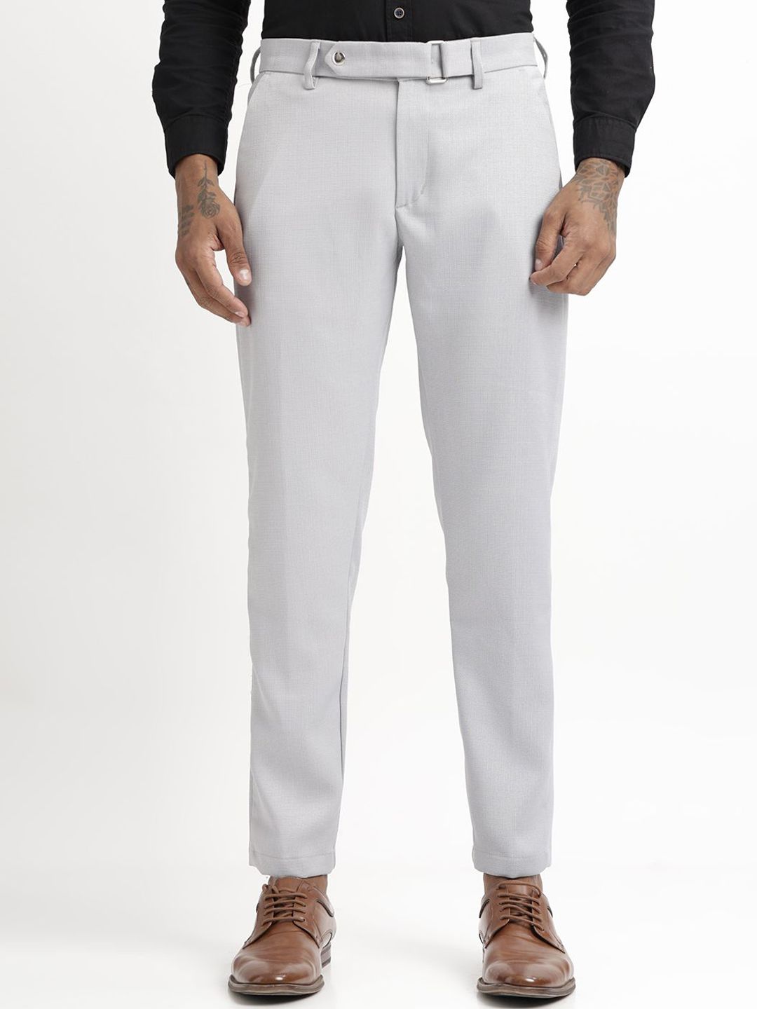 Blu MNKY Men Smart Slim Fit Mid-Rise Trousers