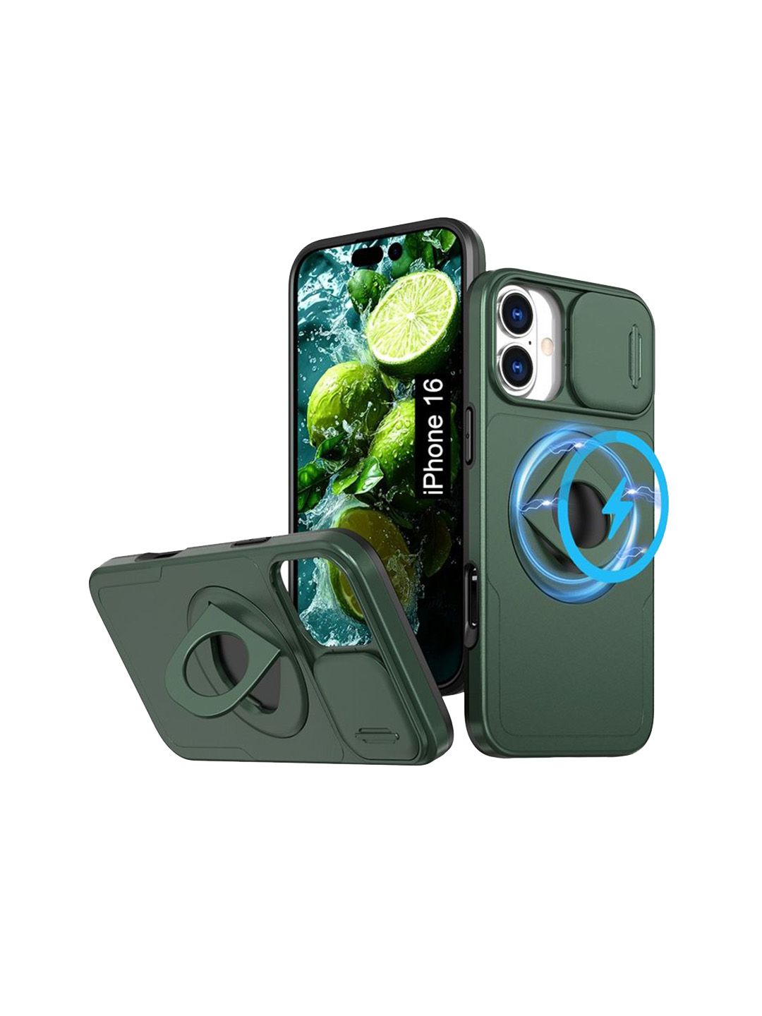 Luxury Kase Solid iPhone 16 MagSafe Shockproof Rugged Back Case With Ring Kickstand