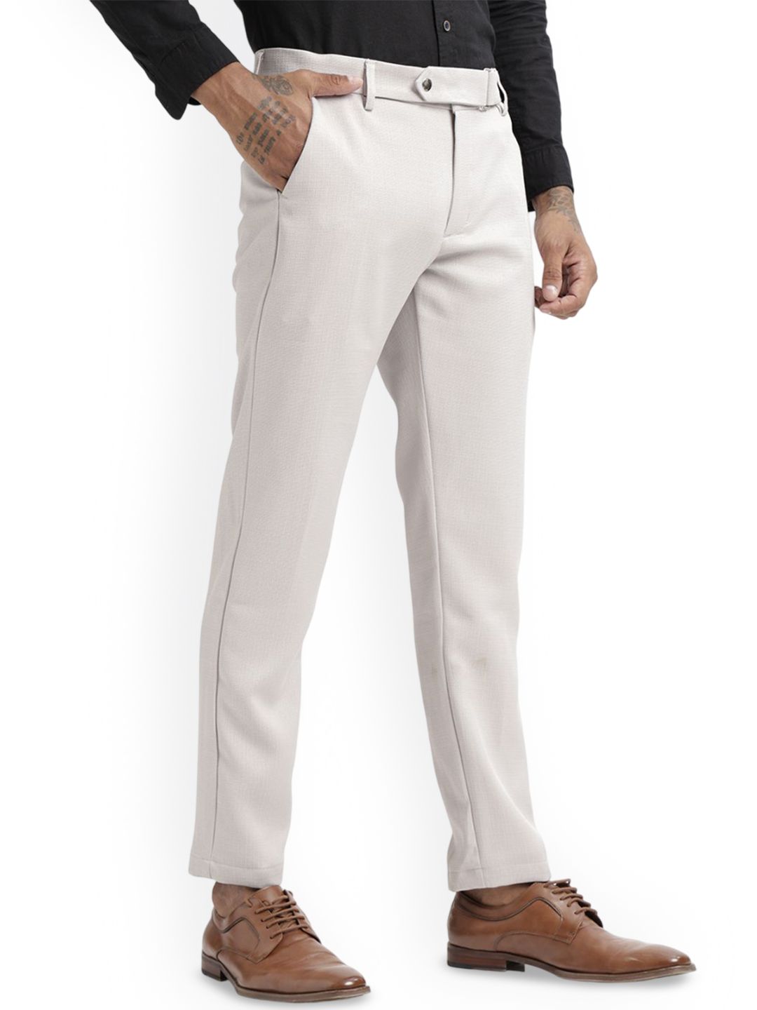 Blu MNKY Men Smart Slim Fit Textured  Formal Trousers