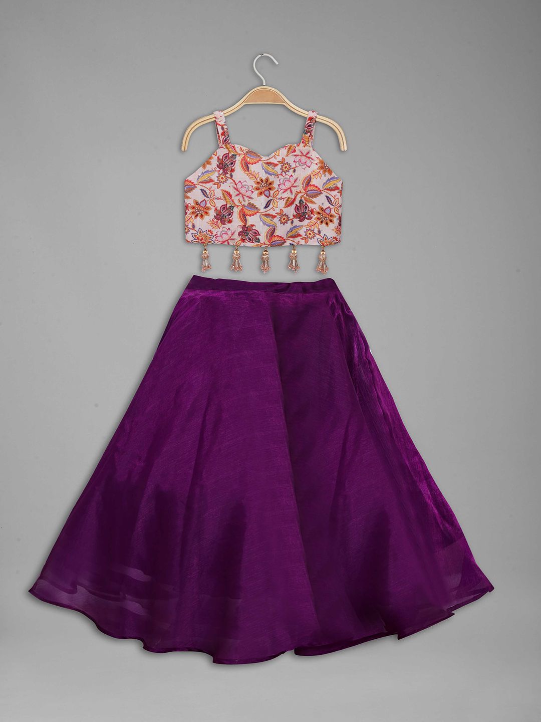 Anneca Girls Floral Printed Beads & Stones Linen Ready to Wear Lehenga With Choli