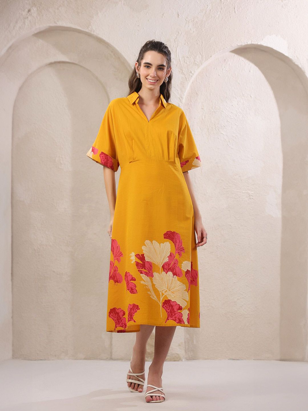 Women Yellow Cotton Dress JISORA Women Yellow Cotton Dress