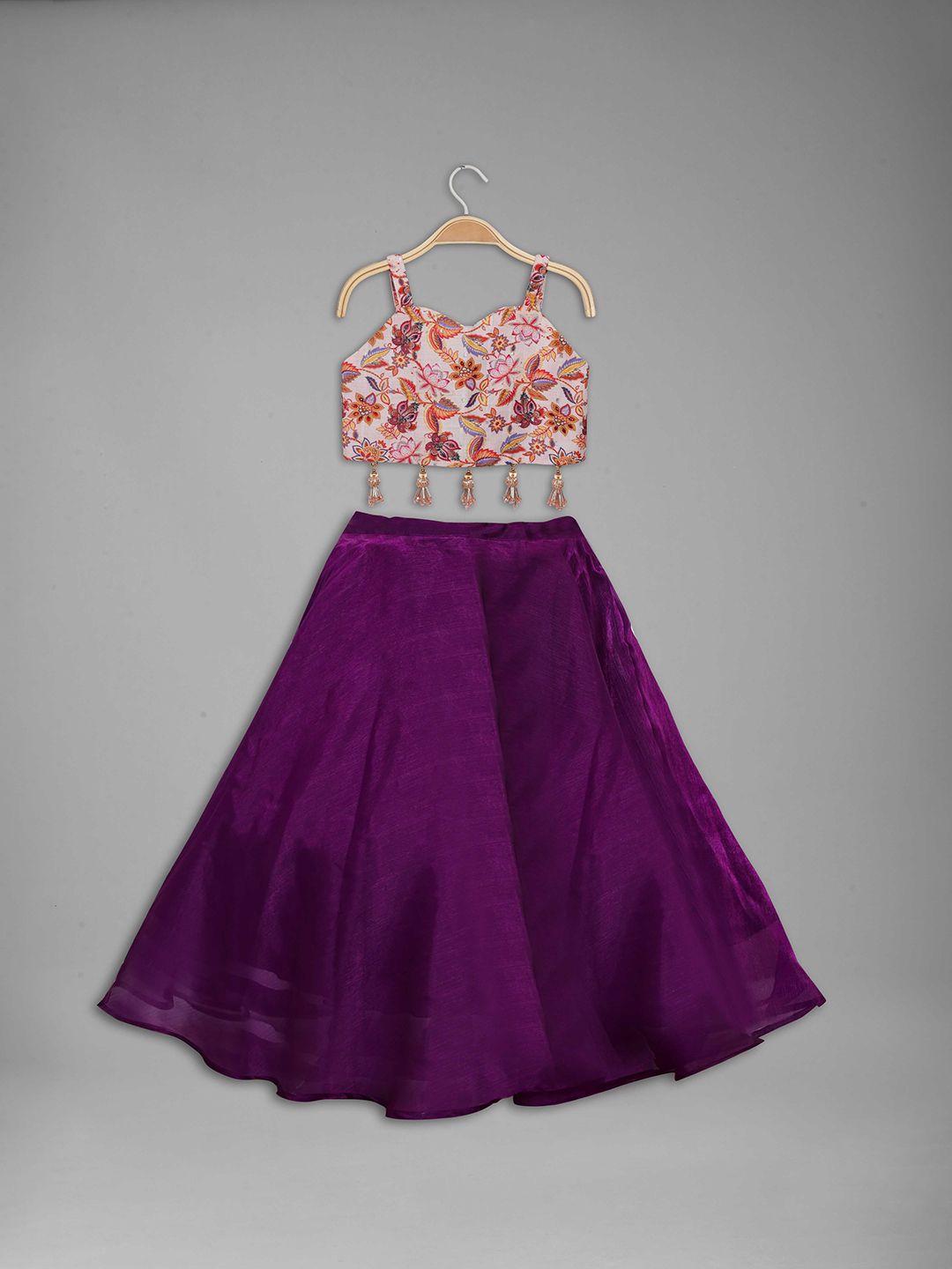 Anneca Girls Floral Printed Beads & Stones Linen Ready to Wear Lehenga With Choli