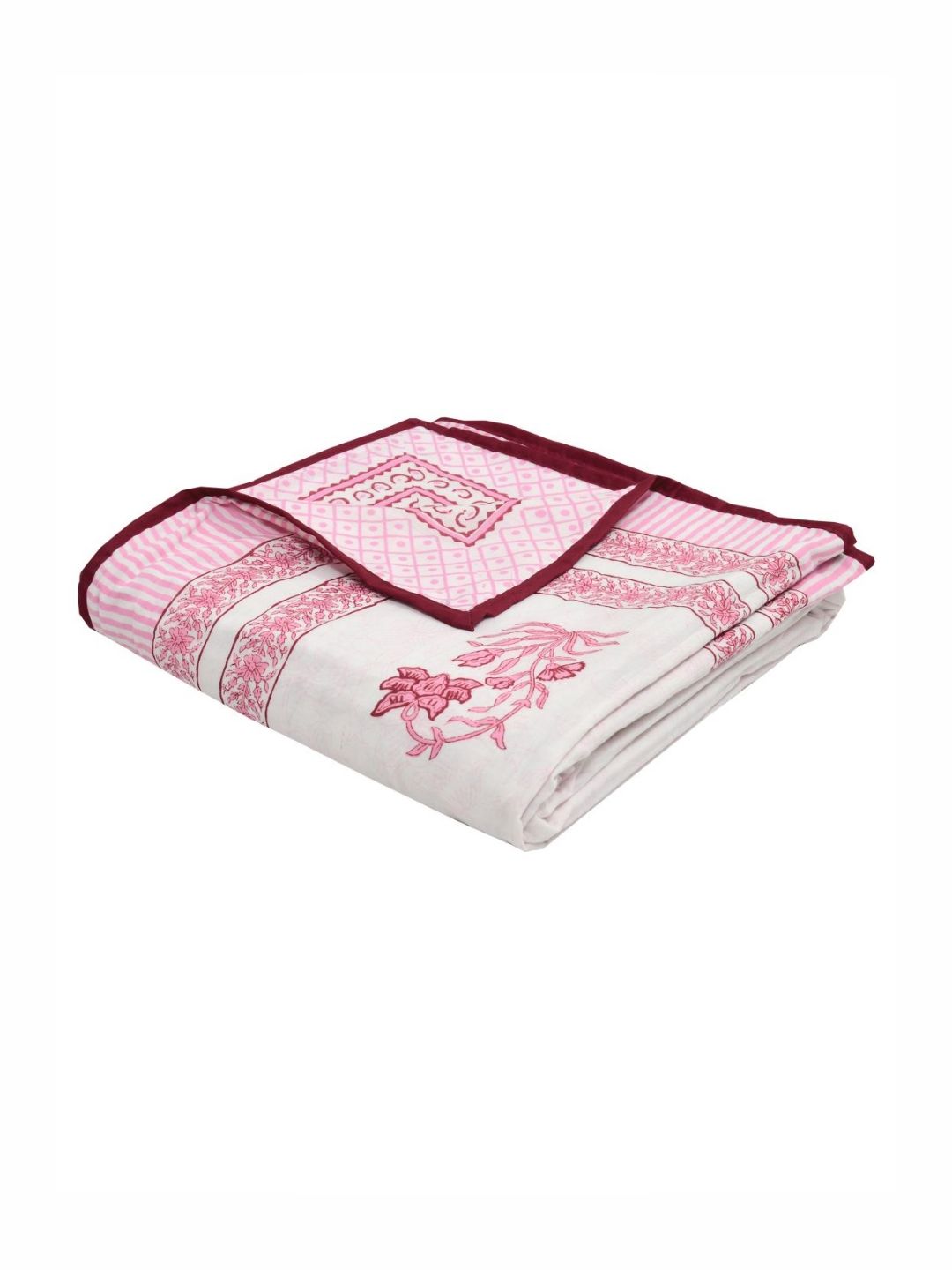 Sangria Sangria Pink & Maroon Floral Printed Cotton AC Room 150 GSM Single Dohar