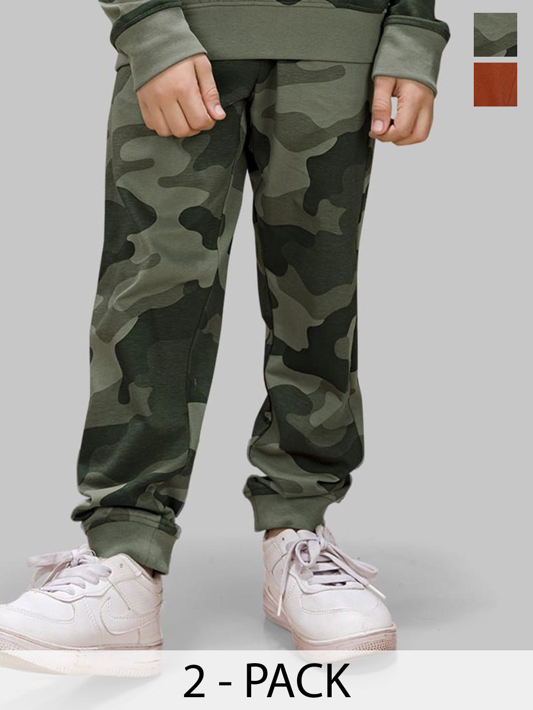 TRESNOVA Boys Pack Of 2 Antimicrobial Camouflage Printed Pure Cotton Mid-Rise Joggers