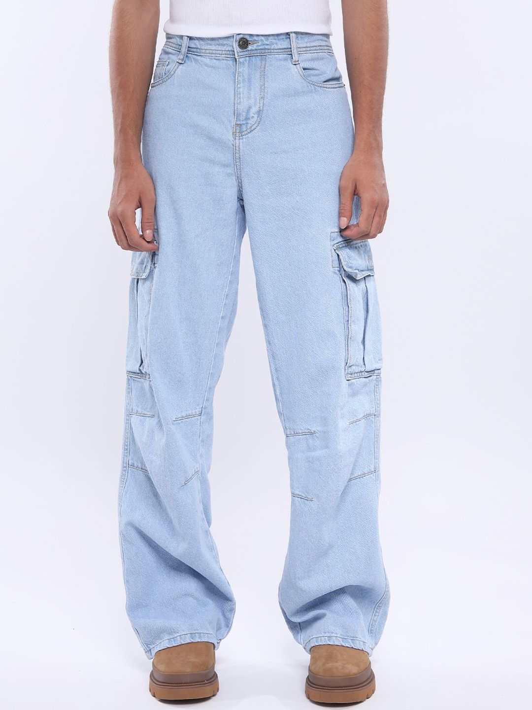 Espanshe Men Mid-Rise Baggy Clean Look Heavy Fade Jeans