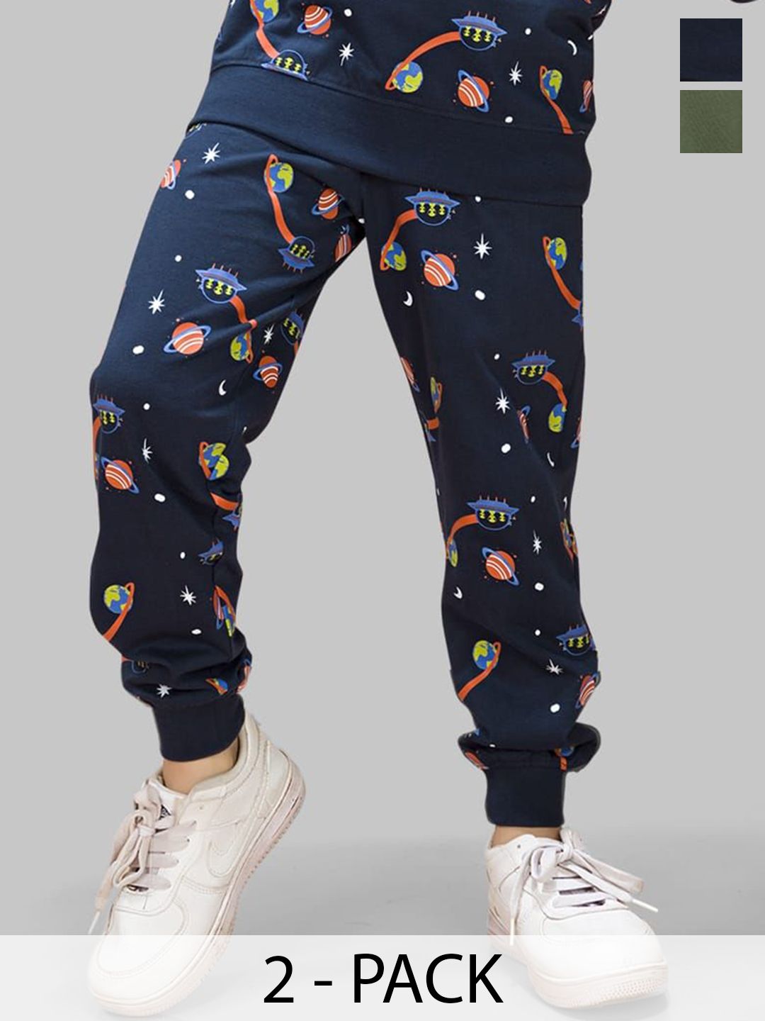 TRESNOVA Pack Of 2 Boys Printed Relexed Fit Pure Cotton Mid-Rise Jogger