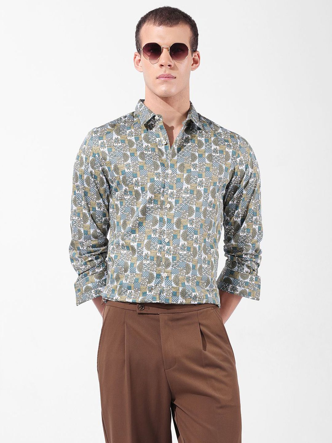 The Indian Garage Co Floral Printed Cotton Slim Fit Party Shirt