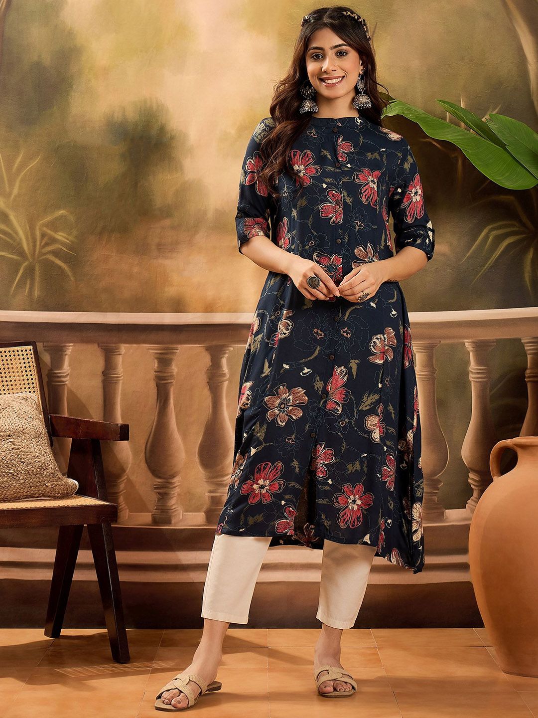 Sangria Women Floral Printed Daily A-Line Kurta
