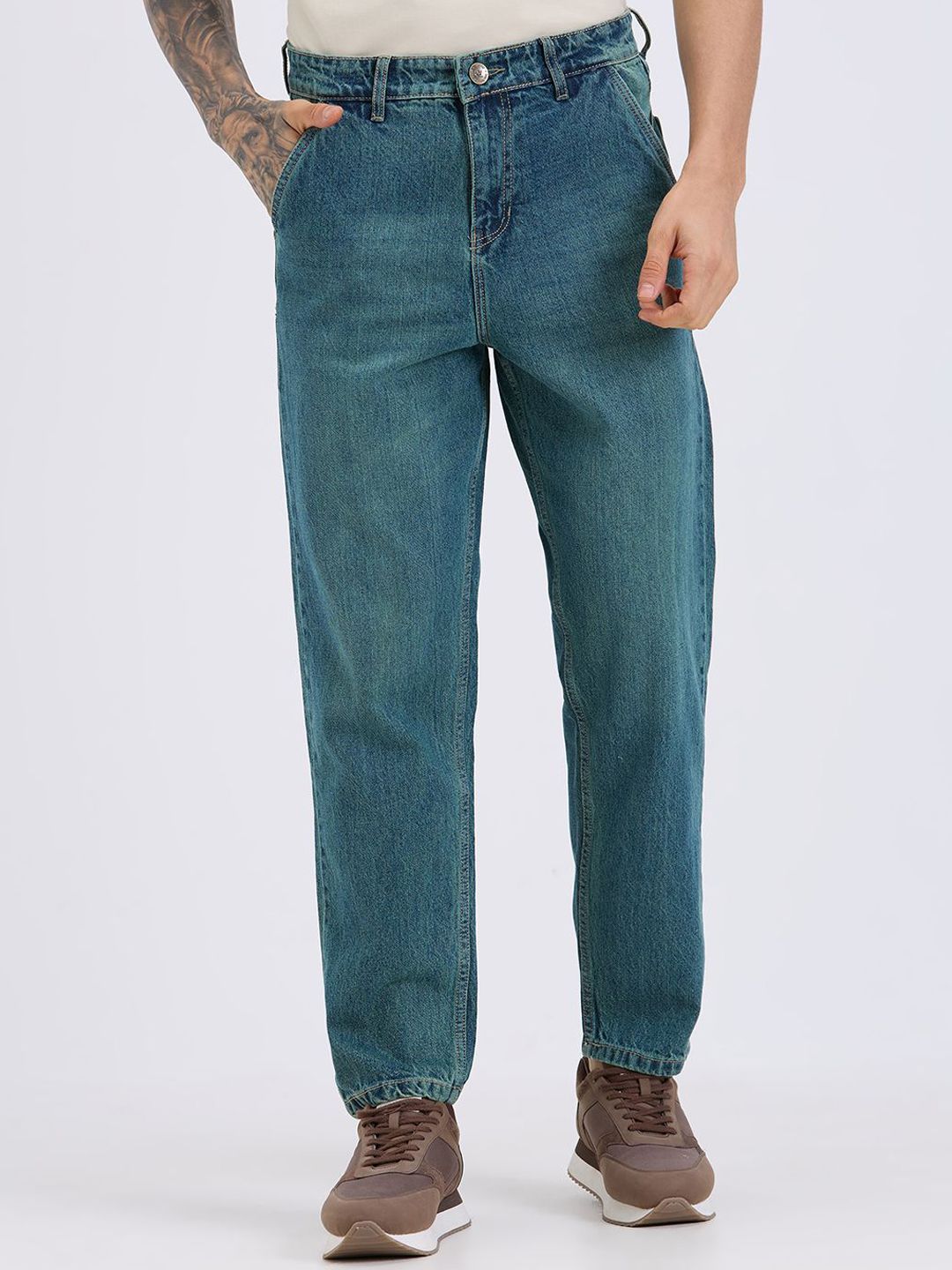 TCI Men Cotton Mid-Rise Baggy Fit Denim Jeans