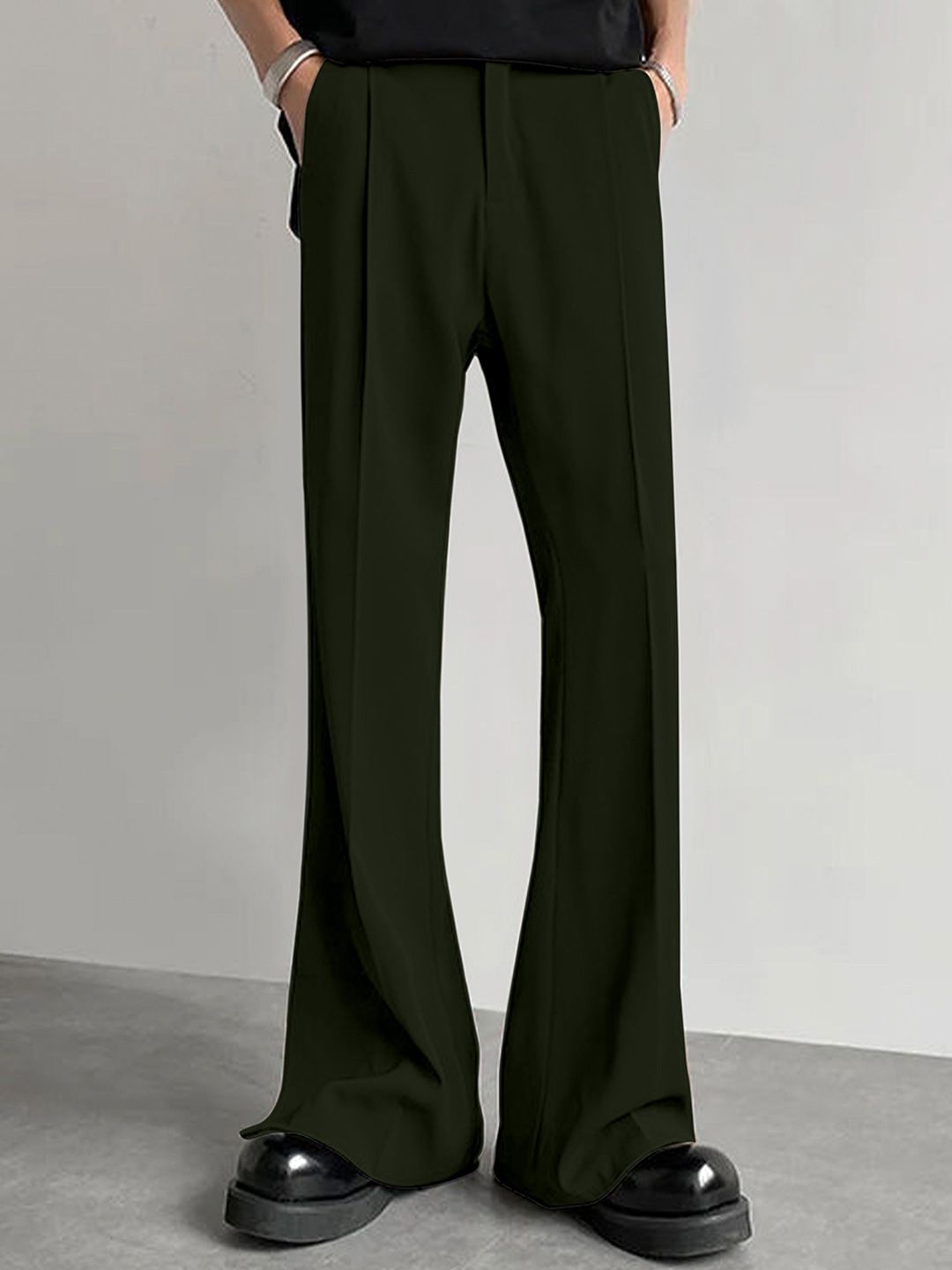 Buy FTX Men Bell Bottom Relaxed Loose Fit Pleated Mid-Rise Korean