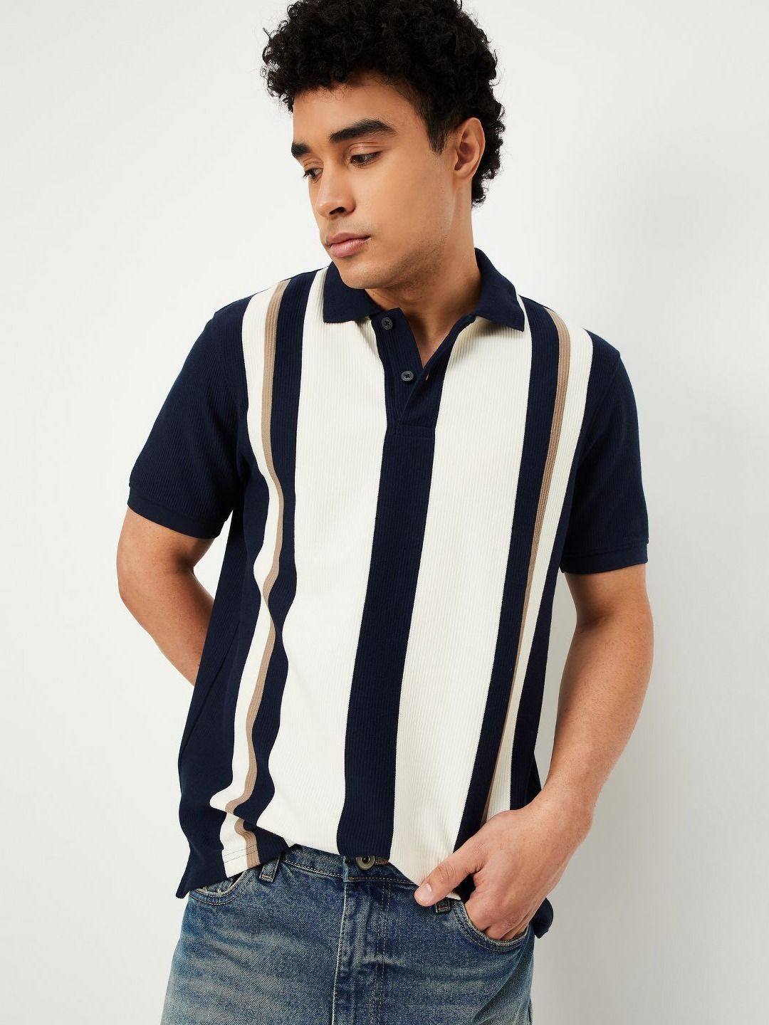 max Men Striped Polo Collar T-shirt