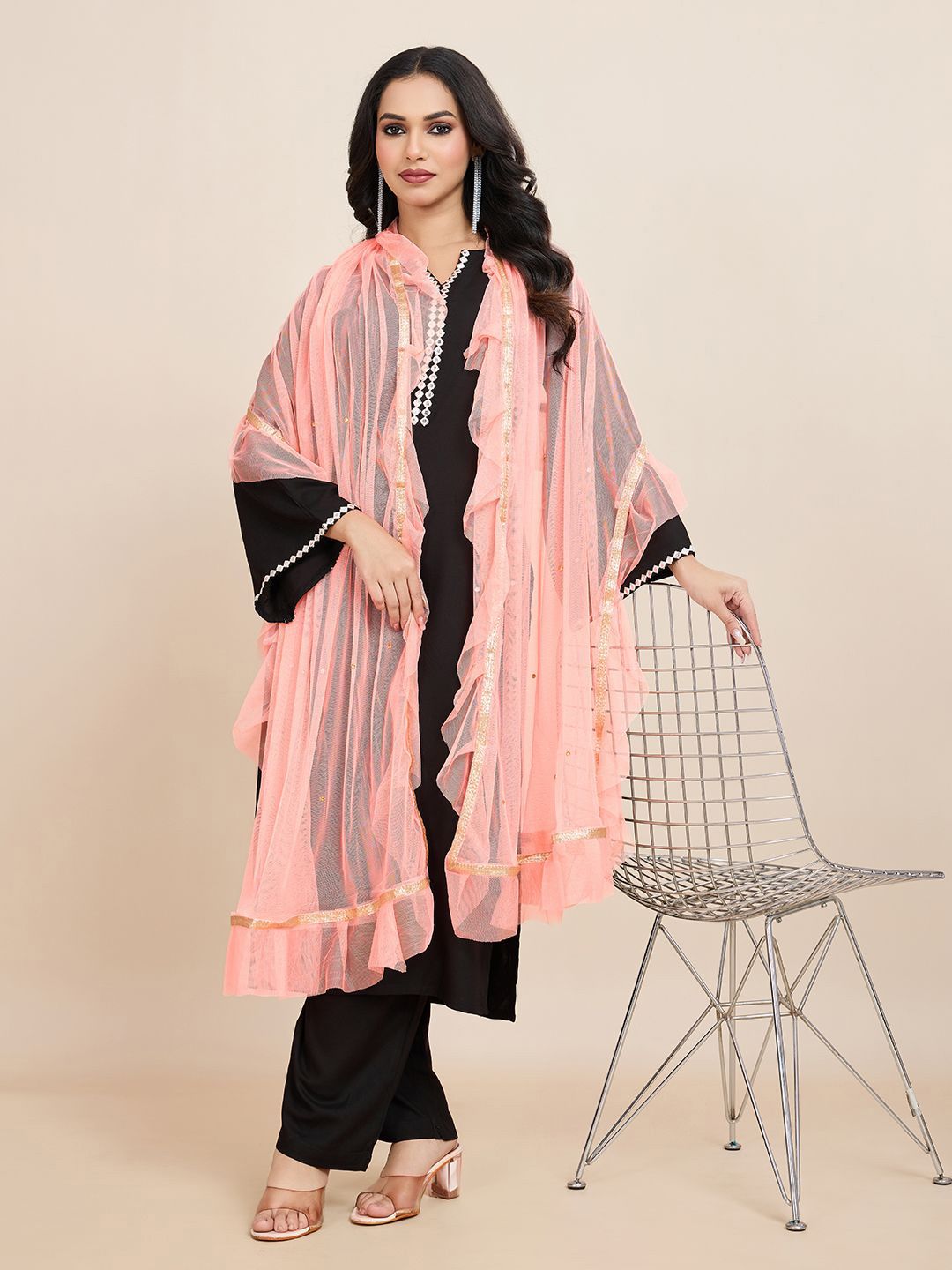 House of Pataudi Embellished Frill-Detail Dupatta