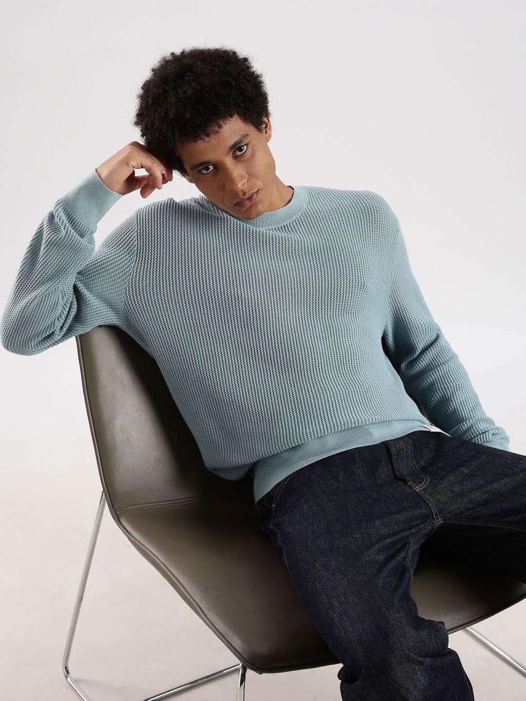 Calvin Klein Jeans Men Self Design Relaxed-Fit Cotton Pullover