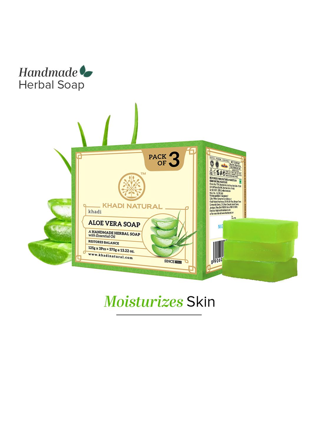 Khadi Natural Set of 3 Aloe Vera Soap For Soft Skin - 125 g each