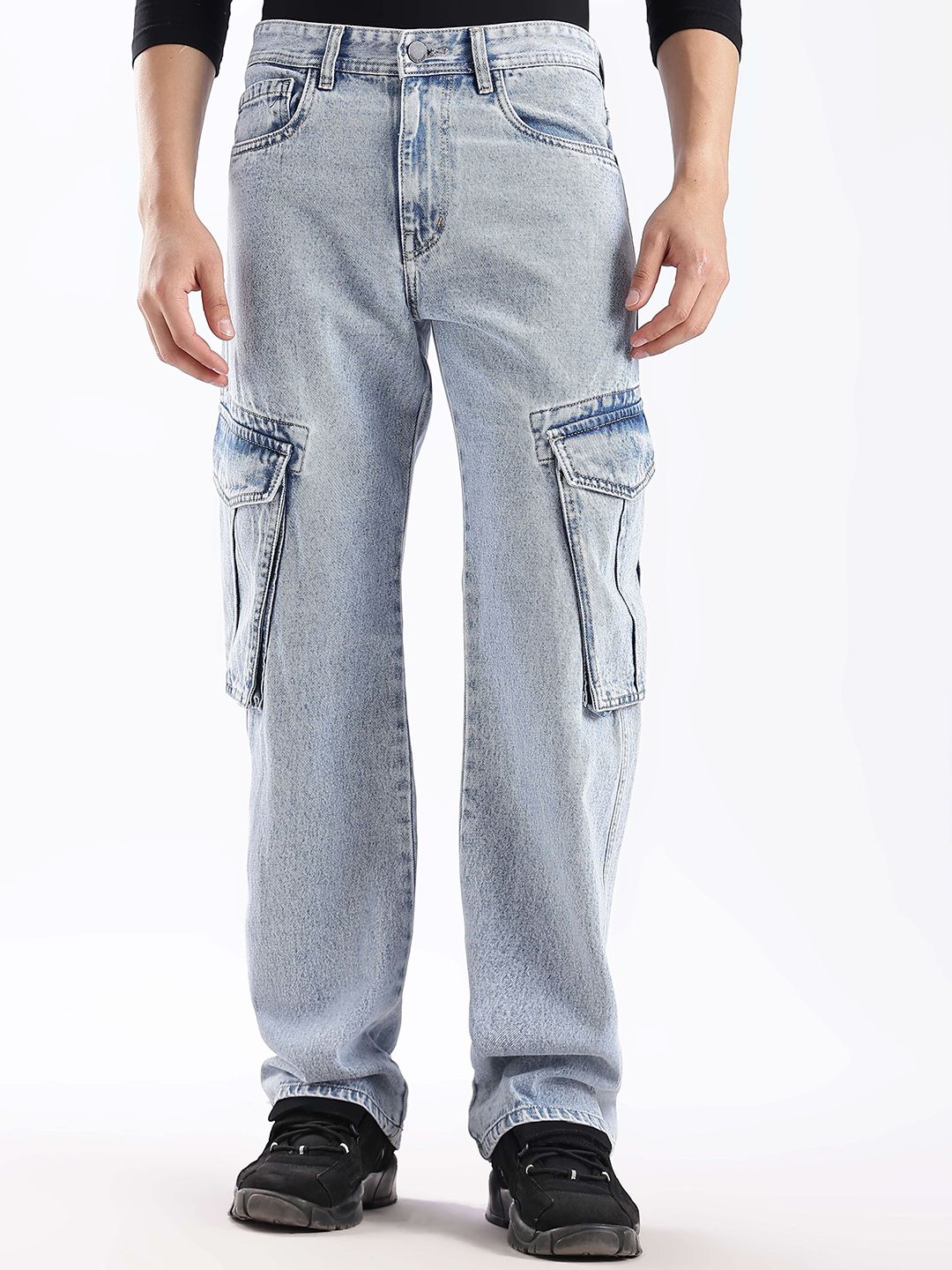 HERE&NOW Men Baggy Ft Mid-Rise Cargo Jeans