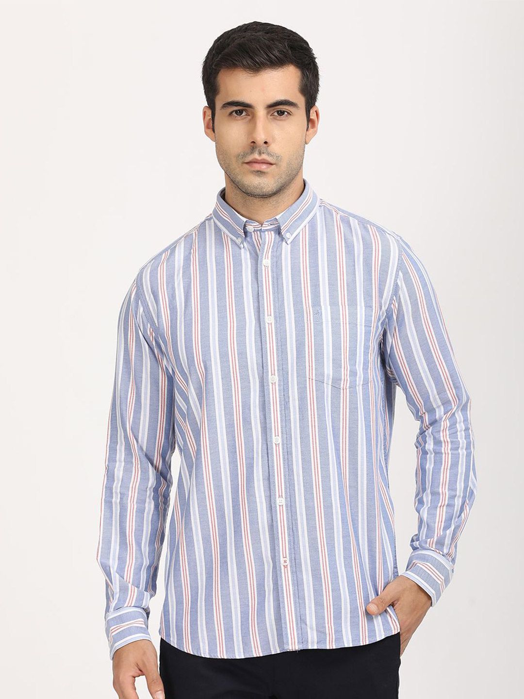 Indian Terrain Striped Button-Down Collar Long Sleeves Regular Fit Classic Casual Shirt