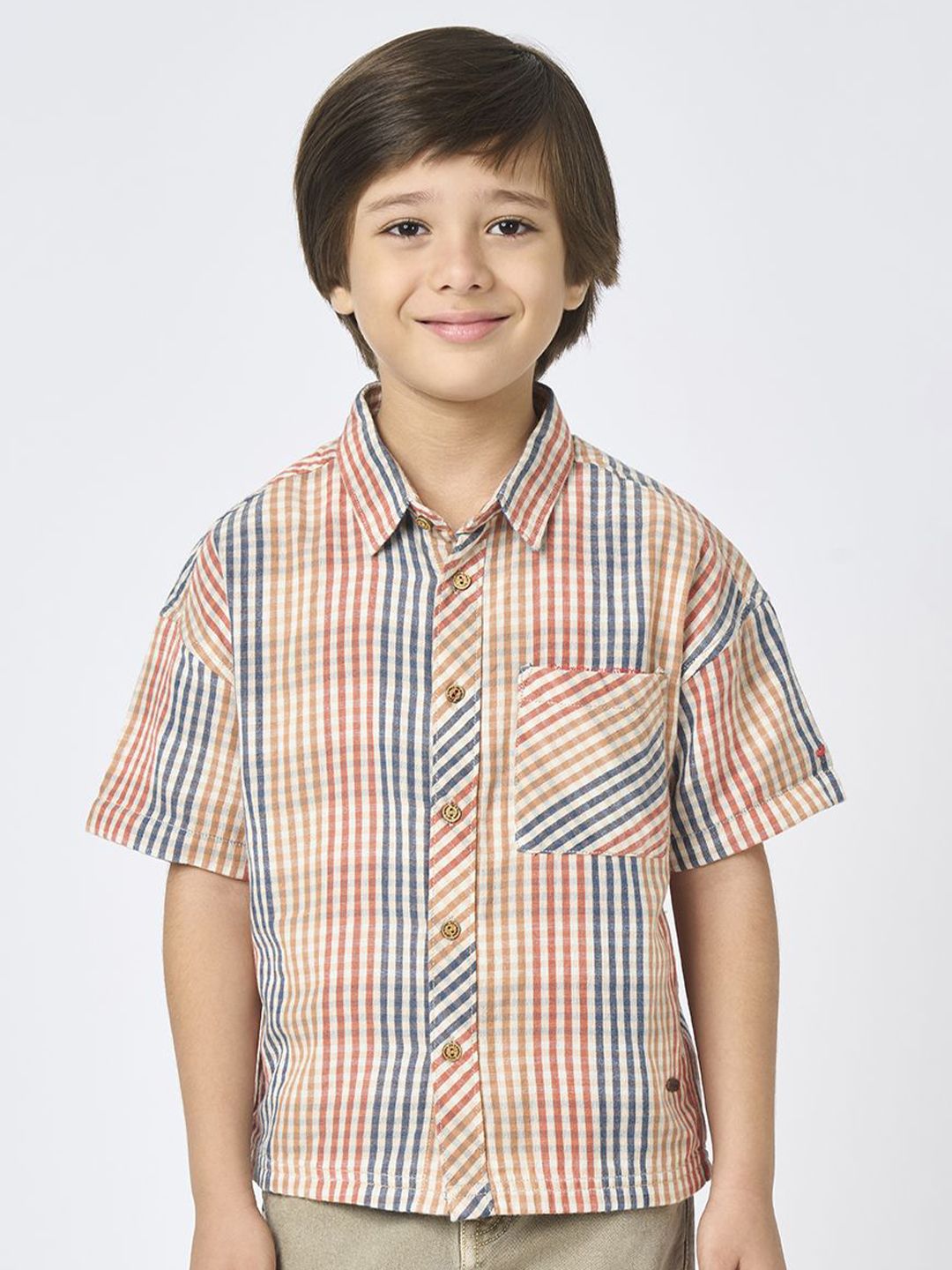 Ed-a-Mamma Premium Boys Multi Stripes Spread Collar Short Sleeves Cotton Shirt