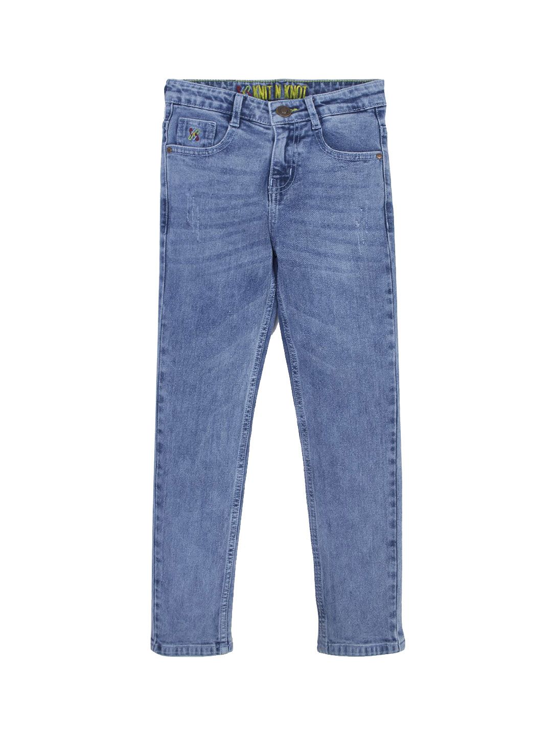 Knit N Knot Boys Slim Fit Mid-Rise Mildly Distressed Heavy Fade Stretchable Jeans