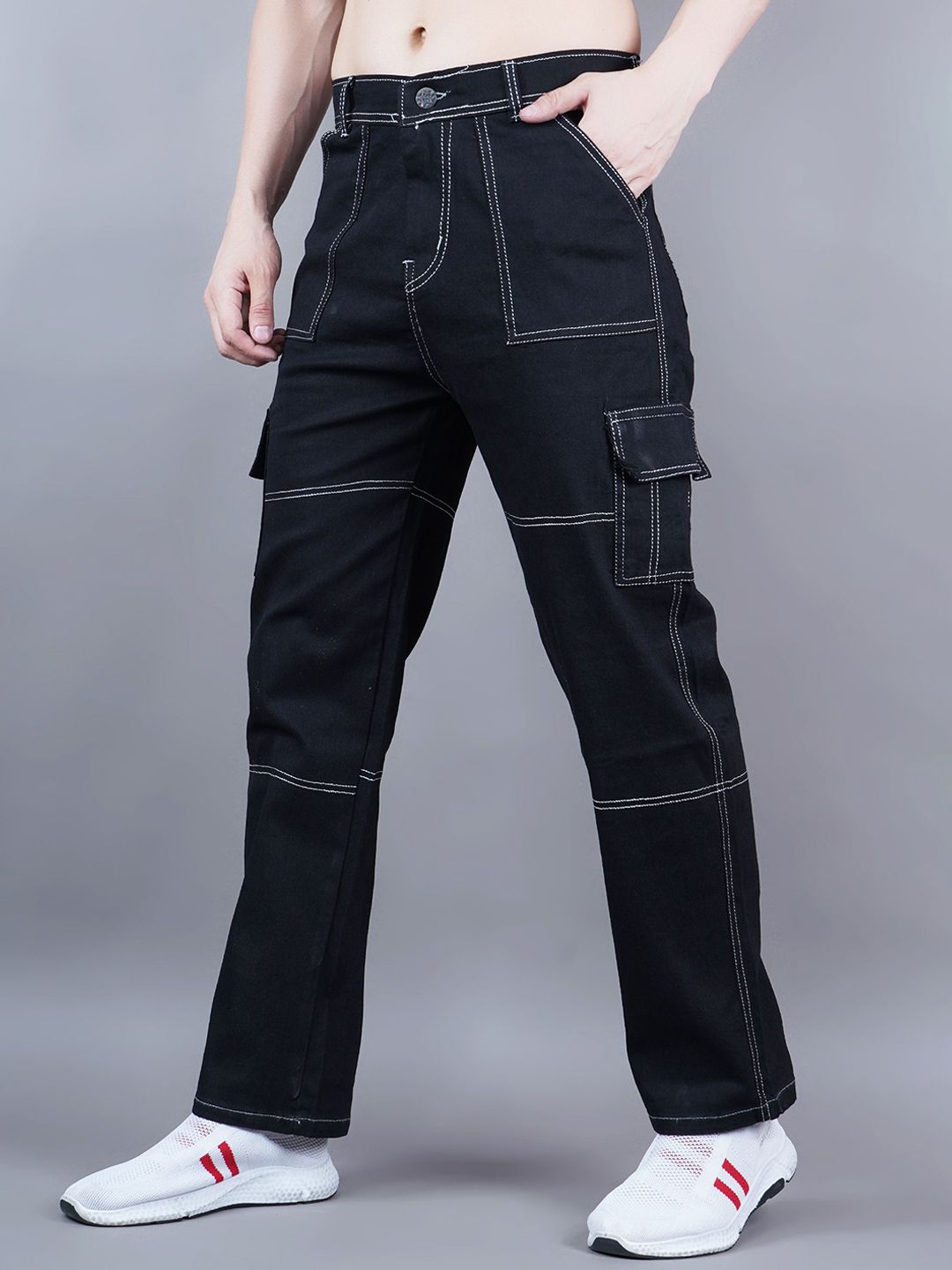 Moda Rapido Men Classic Regular Fit Mid-Rise Stretchable Denim Cargo Styles Jeans