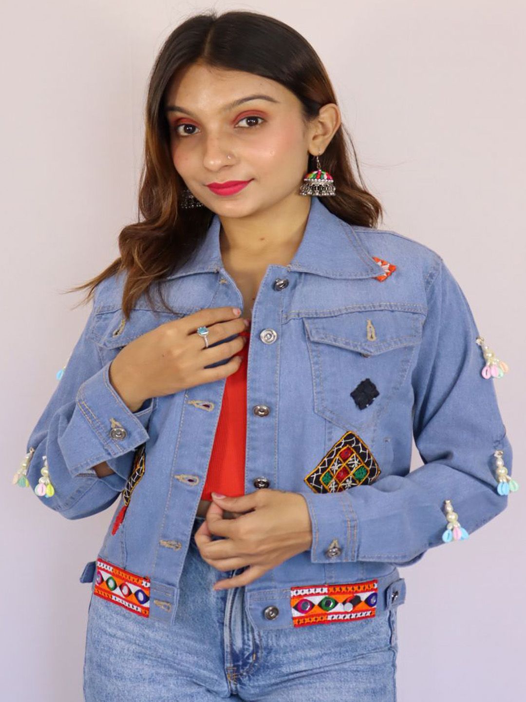 Buy Prijam Women Lightweight Denim Jacket with Patchwork - Jackets