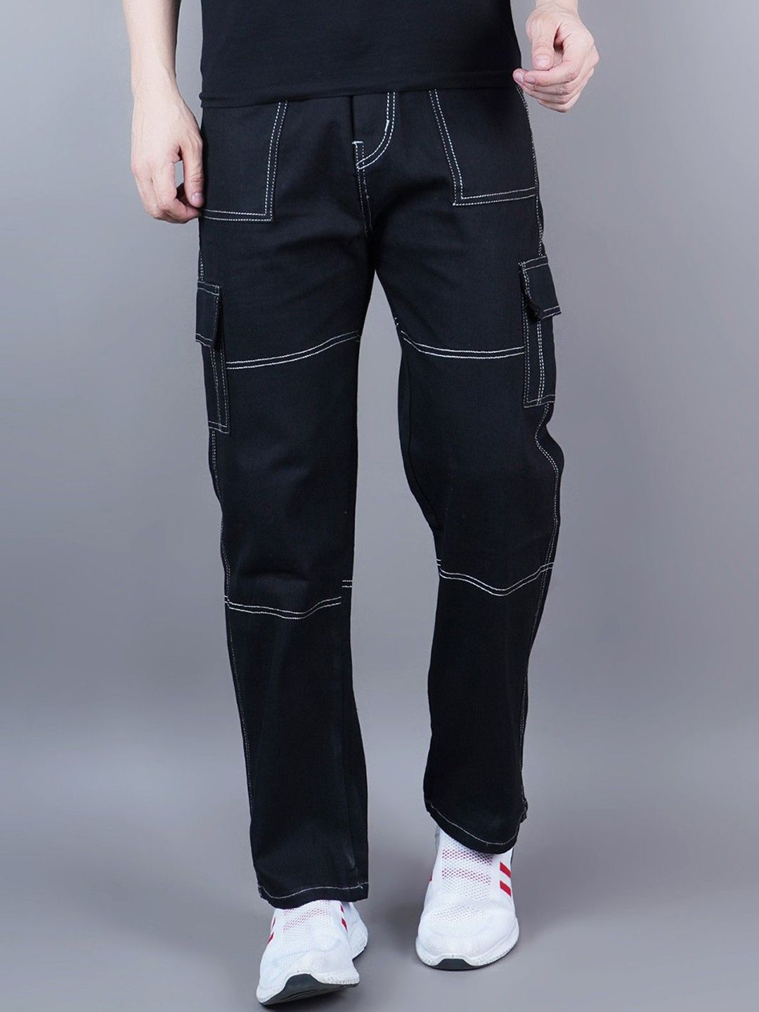Moda Rapido Men Classic Straight Fit Mid-Rise Stretchable Cargos Jeans