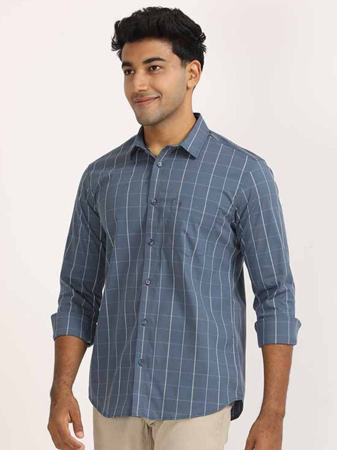 Indian Terrain Indian Terrain Men Classic Fit Windowpane Checked Spread Collar Casual Shirt