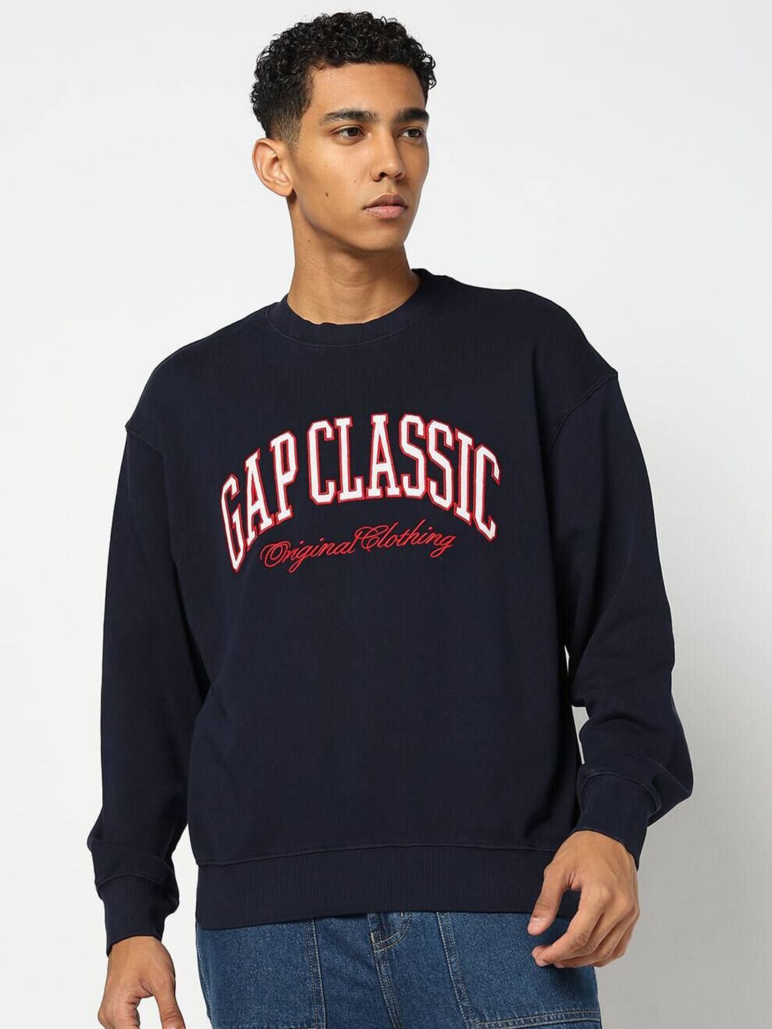 GAP Men Logo Printed Cotton Round Neck Sweatshirt
