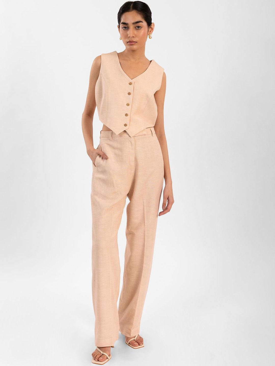 Contemponari Evelyn V Neck Pure Cotton Waistcoat & Trousers