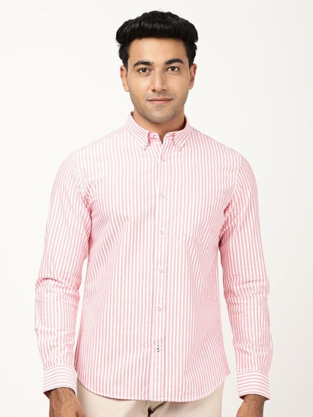Indian Terrain Indian Terrain Striped Spread Collar Slim Fit Cotton Shirt