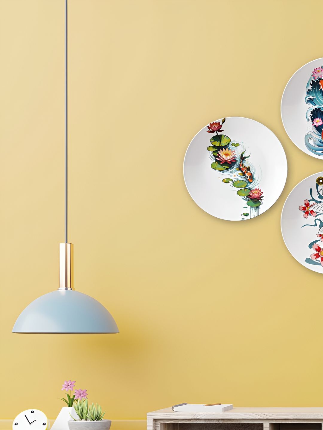 THE QUIRKY HOME Crafted Ceramics Glossy Hanging Hall 3Pcs Wall Plates-10In
