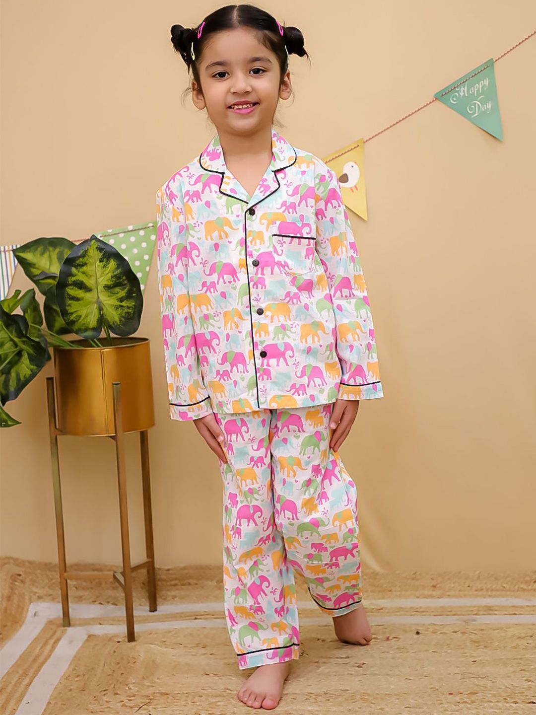 UNBIND Boys Lapel Collar Animal Printed Night suit