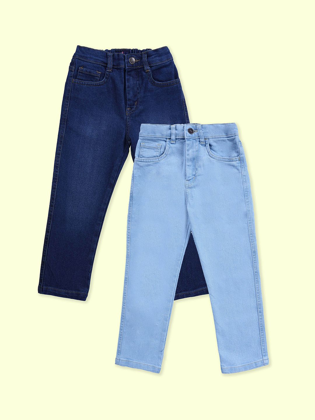 KiddoPanti Boys Pack Of 2 Comfort Regular Fit Mid-Rise Light Fade Stretchable Jeans